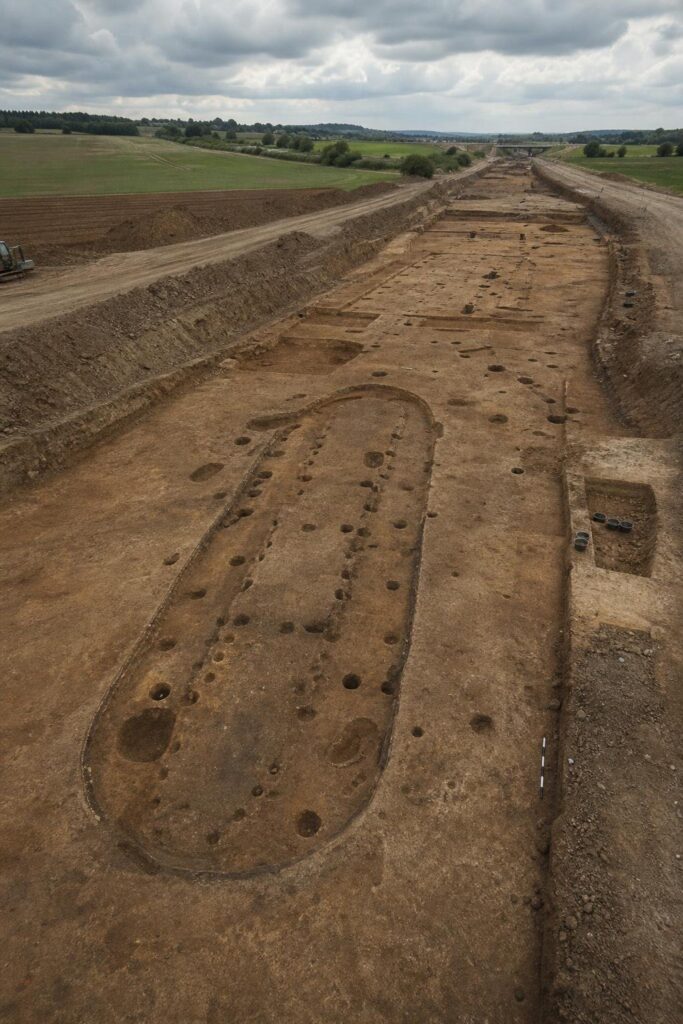 Czech motorway archaeology longhouses illustration for Motorway Dig in Czechia Uncovers 7,000-Year-Old Longhouses and Nearly